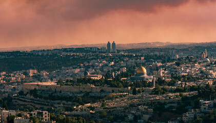 Fototapeta na wymiar Jerusalem Old city - city view from mount Scopus