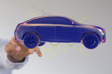 Autonomous car with HUD graphic of Navigation system driving