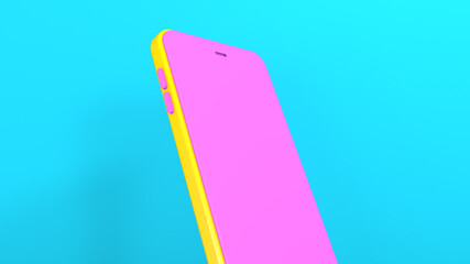 Mobile phone with pink screen 3d render minimal
