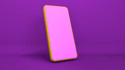 Mobile phone with pink screen 3d render minimal