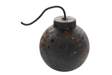 black iron round bomb with fuse-cord. Weapons of mass destruction. 3d render