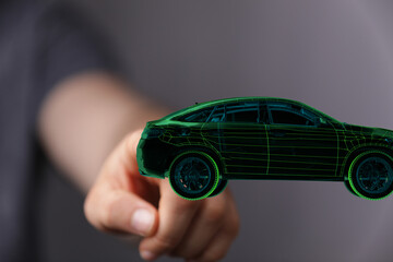 Hologram auto, futuristic polygonal model auto.