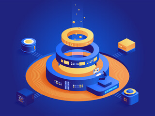 Cryptocurrency mining isometric concept