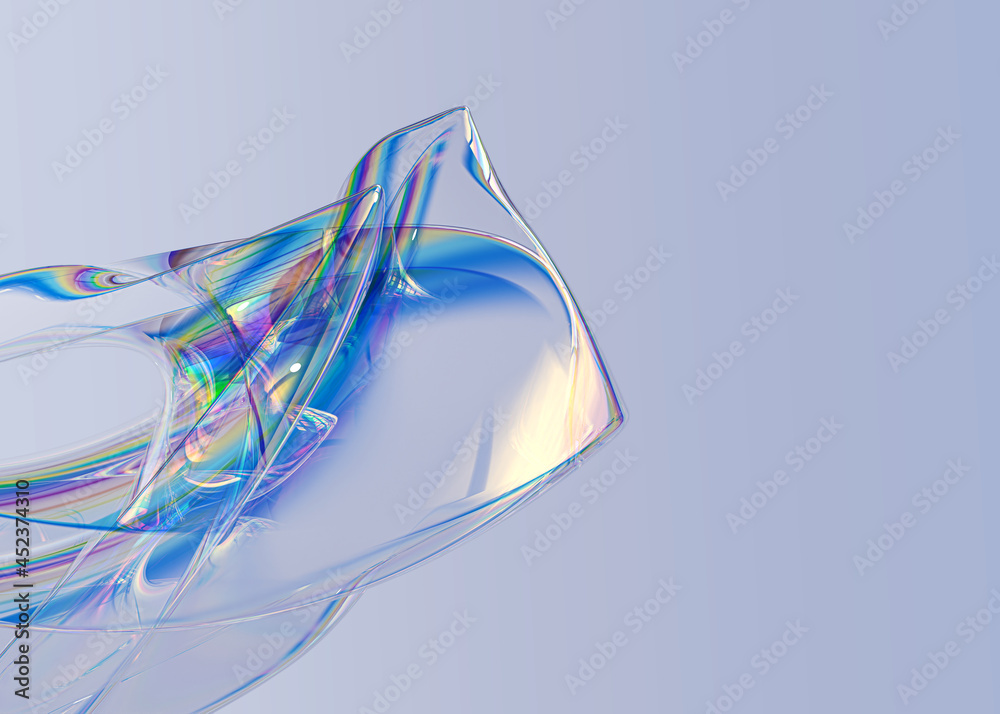 Poster futuristic chromatic gradient abstract shape graphic design element 3d rendering, transparent fluid 