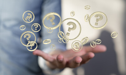 solving problem with digital question marks 3D rendering