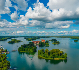 Obraz premium Aerial view of Trakai island castle, a medieval gothic castle in Lithuania