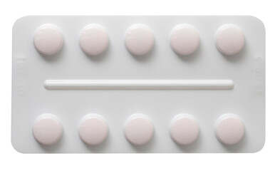 Plate with white pills isolated on a white background