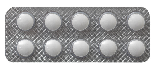 Plate with white pills isolated on a white background