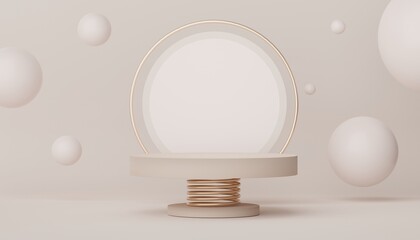 Abstract display podium with minimal geometric shapes design. 3d  rendering scene for mock up and product presentation. Pedestal platform for cosmetic advertise.