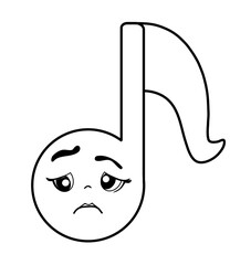 line drawing cartoon of a musical note. Sad face.