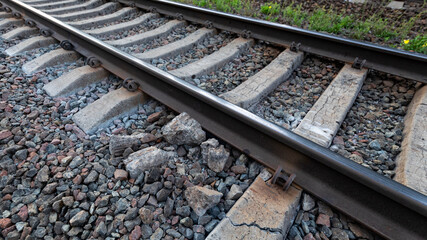 Naklejka premium Damaged railway line, close up danger to trains.