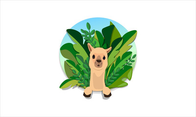 Cute Lama with plants in the background. For stickers, greeting cards, notebooks, and other childish accessories.