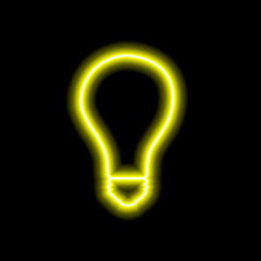 Simple neon yellow light bulb outline on black background. Illustration