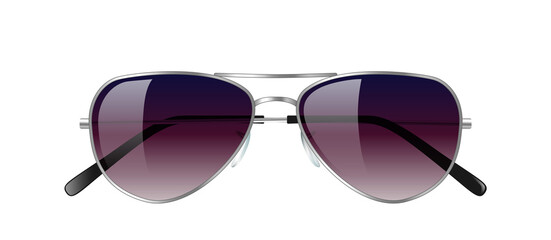 Realistic sunglasses aviator model isolated on white background. Trendy unisex eyeglasses