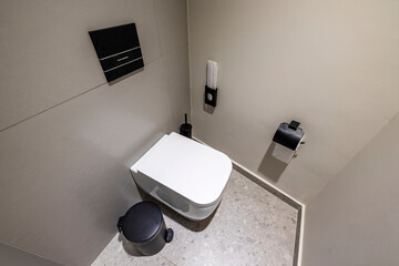 Close up interior view of modern bathroom. Greece. 