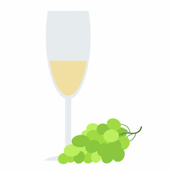 Wine, wine bottle in combination with glass and grapes. Vector flat cartoon style
