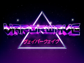 Retro designed words Vaporwave in english and japanese, 3D words.