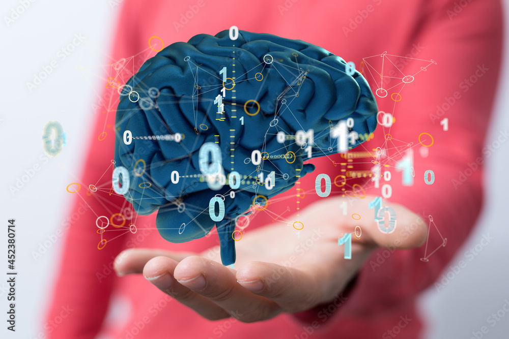 Fototapete brain. low poly abstract digital human brain. neural network. iq testing