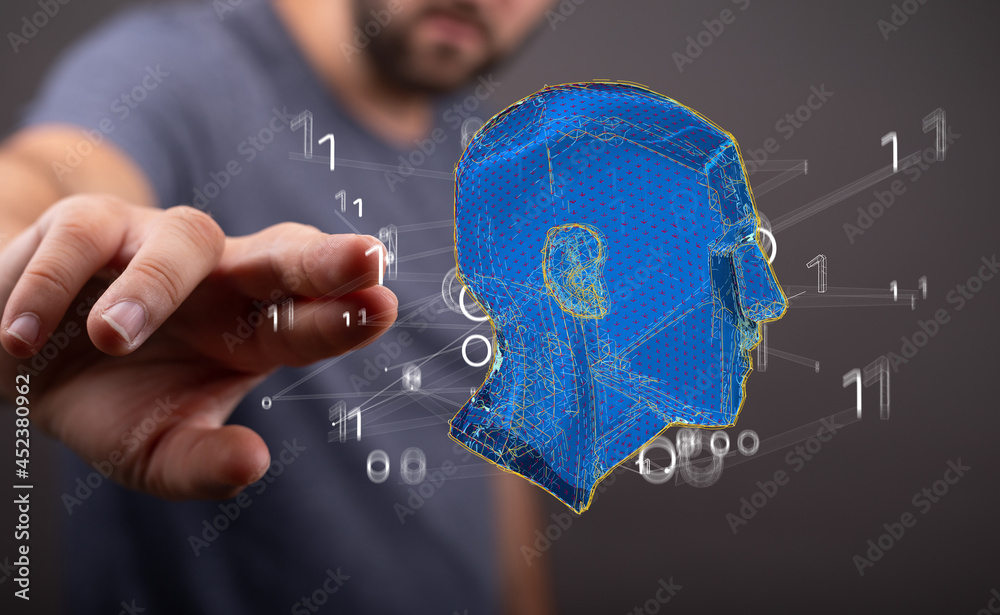 Poster human head and brain.deep learning , machine learning and artificial intelligence , ai technology,