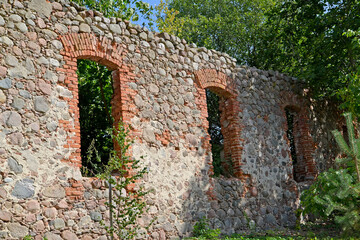 Ruins of the building of the Church of Kussen (18th century). Vesnovo village, Kaliningrad region