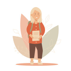 Back to school. Student goes to school with book. Flat vector illustration