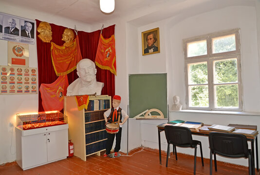 KALININGRAD REGION, RUSSIA. Exposition of the school pioneer corner. Museum "Waldava Castle". Nizovye village
