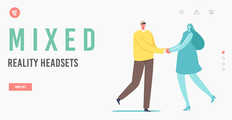 Mixed Reality Headsets Landing Page Template. Man Use Virtual Reality Technology for Dating. Male Wear Augmented Reality