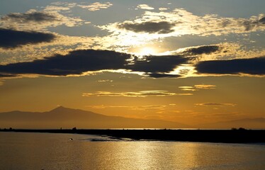 Obraz premium Sunset on the Adriatic coast in Greece, Halkidiki - Kassandra peninsula.