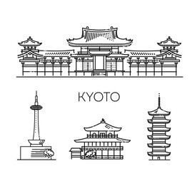 Naklejka premium Tourist attractions of Kyoto. Vector symbols