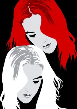 Red and White Hair Twins