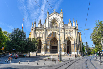 Vitoria-Gasteiz, Spain - 21 Aug, 2021: Exterior Views of the Cathedral of Santa Maria (or New Cathedral) in Vitoria-Gasteiz, Basque Country, Spain