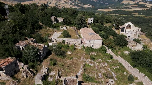 Aerial view of the archeological park at Conza della Campania, a town destroyed by 1980 Irpinia earthquake, Avellino, Italy.