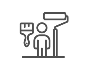 Painter line icon. Paint brush roller sign. Professional artist symbol. Quality design element. Linear style painter icon. Editable stroke. Vector
