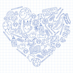 Children play with toys in the kindergarten. Kids playground. Education, creativity, imagination.