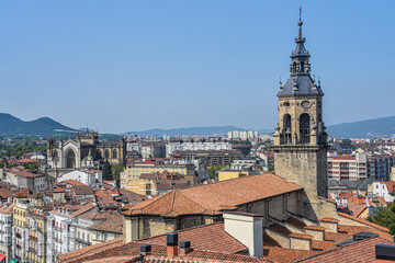 Obraz premium Vitoria Gasteiz, Spain - 21 Aug, 2021: Views over the city of Vitoria from the tower of San Vicente Church