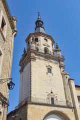 Vitoria-Gasteiz, Spain - 21 Aug, 2021: The tower of Santa Maria Cathedral in old town Vitoria Gasteiz