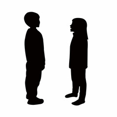 two children making chat, silhouette vector