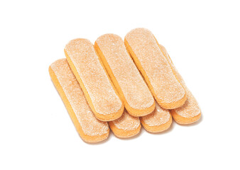 Ladyfingers or savoiardi biscuit, italian desserts and sponge cookies, isolated on white background