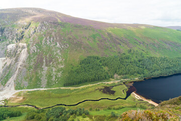 Panoramic idyllic view of Glendalough Valley, County Wicklow Upper lake from miners way, Glenealo valley, Wicklow way, County Wicklow, Ireland.