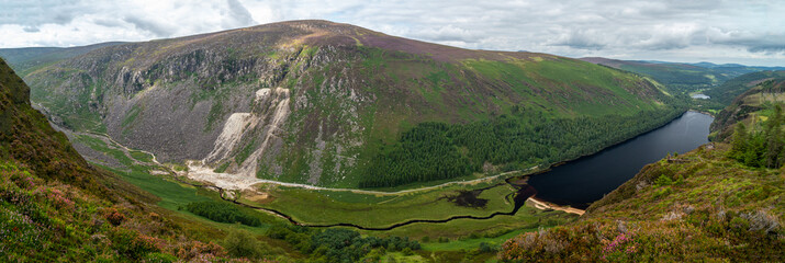 Panoramic idyllic view of Glendalough Valley, County Wicklow Upper lake from miners way, Glenealo valley, Wicklow way, County Wicklow, Ireland.