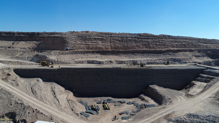 Machines working on road construction. Latin America.