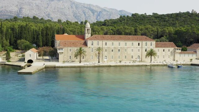 Aerial view of Franciscan monastery on Badija Island near  Korcula, Adriatic Sea, Croatia