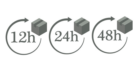 12, 24 and 48 Hour Delivery Shipping Flat Vector Icon Set