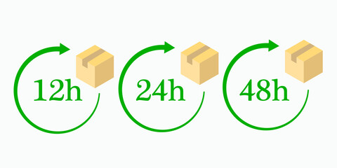 12, 24 and 48 Hour Delivery Shipping Flat Vector Icon Set