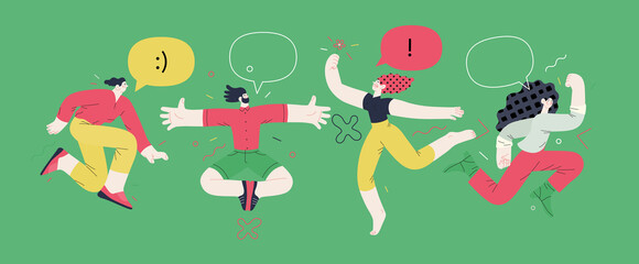 Happiness - happy people jumping in the air cheerfully