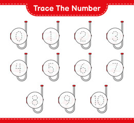 Trace the number. Tracing number with Scuba Diving Mask. Educational children game, printable worksheet, vector illustration