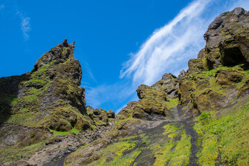 Beautiful rock formations of Thakgil canyon in Iceland