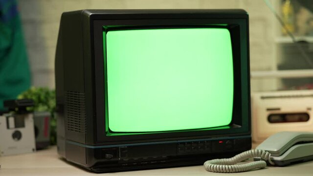80s 90s Retro CRT TV With a Green Screen
