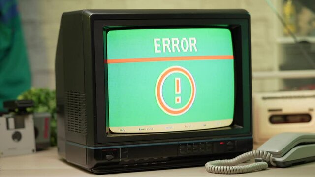 Vintage 80s 90s Computer Screen With ERROR Message Alert