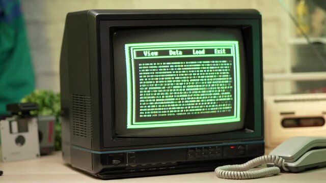 Vintage CRT Screen Being Hacked 80s 90s Retro Style